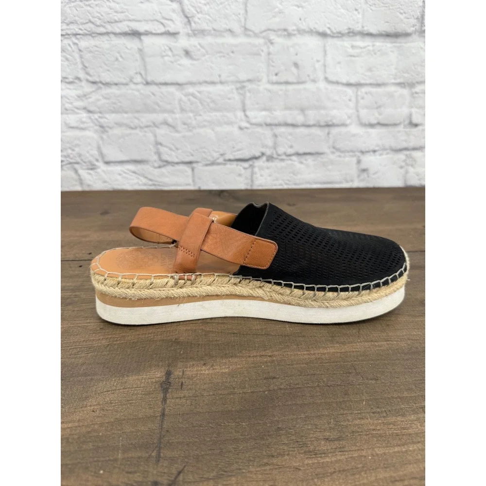 Vince Camuto Brettal Black Tan Leather Perforated Platform Espadrille Sandal 9.5